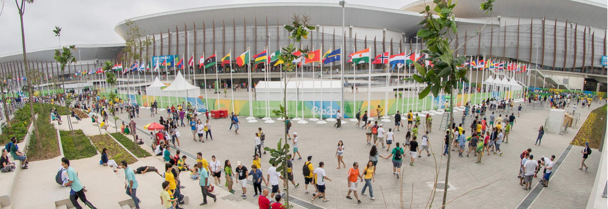 Olympic Park crowd and flags